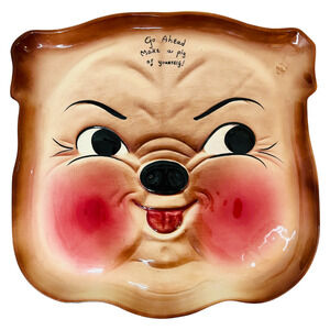 Deforest of California Pottery Vintage 1956 Make a Pig of Yourself Platter 13x13